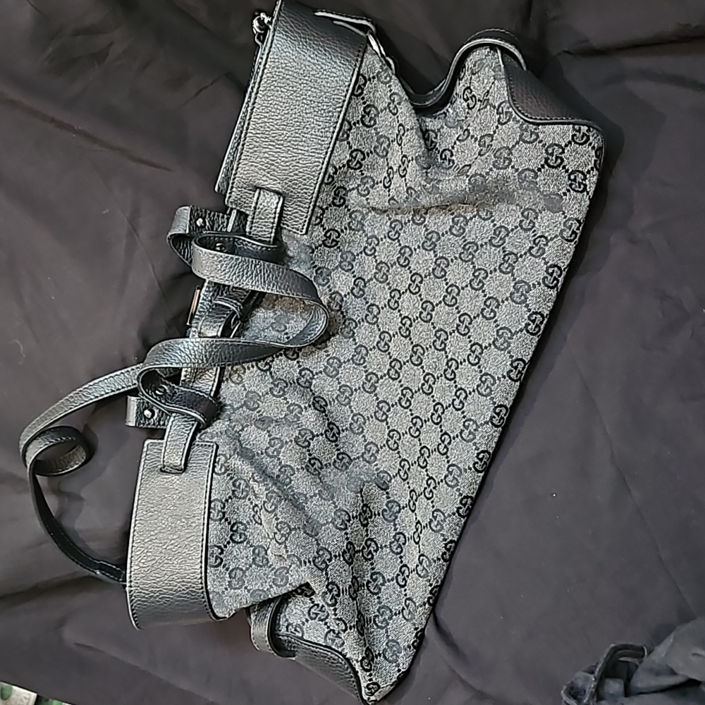 Gucci Large Black GG Canvas and leather Tote Handbag